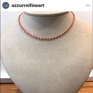 Baby necklace , Corallina 18 K gold and coral beads. Made in Italy .